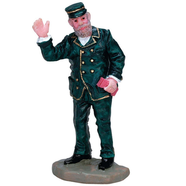 Village figurine for a Lemax display. Designed to look like a train conductor waving.