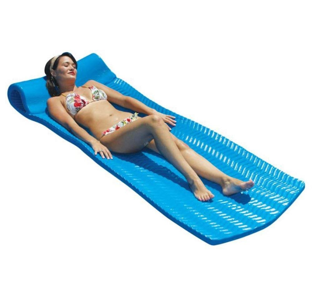 Blue foam pool mattress.