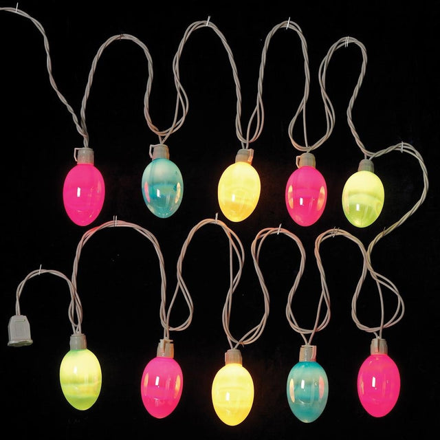 A set of 10 shiny Easter egg lights. Colors include light blue, dark pink, a golden yellow and lime green