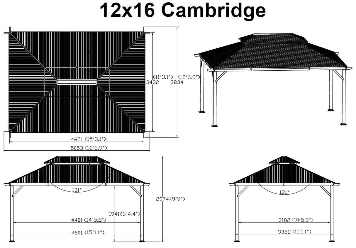 12' x 16' Cambridge Nutmeg Hard Top Gazebo