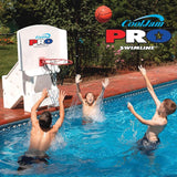Poolside basketball hoop.