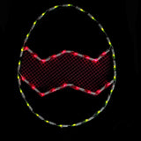 A window silhouette shaped like an egg. The colors are yellow and pink. The sign lights up