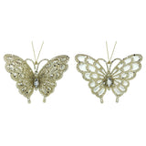 Glitter ornaments shaped like butterflies.