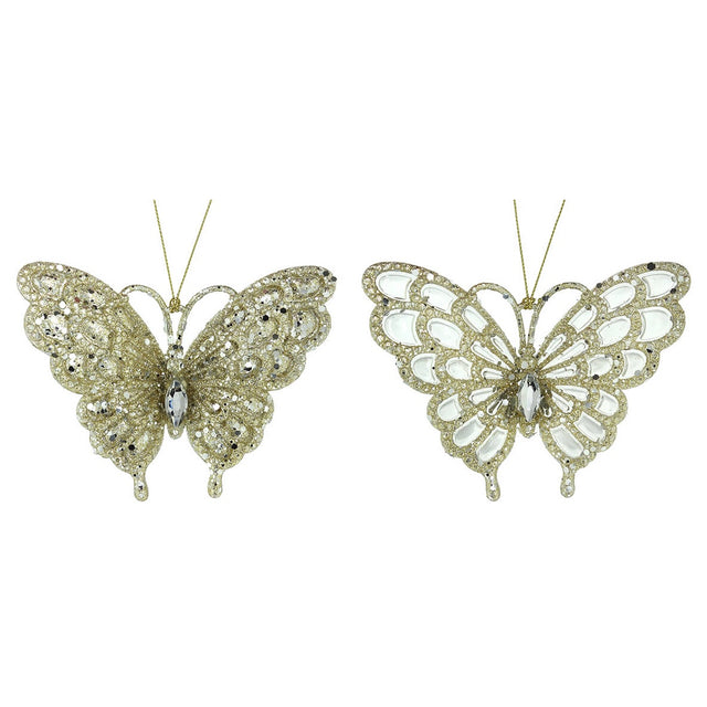 Glitter ornaments shaped like butterflies.