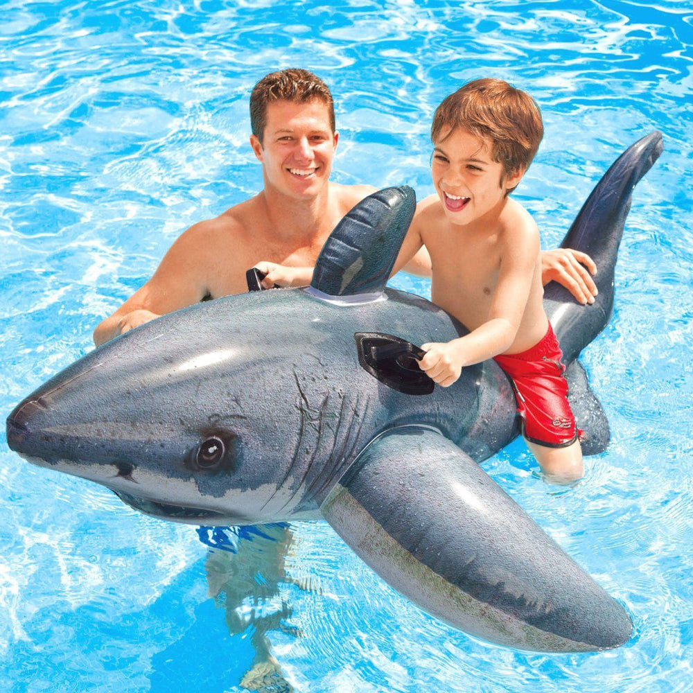 Pool inflatable shaped like a shark.