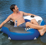 Blue and white inflatable connectable lounge.