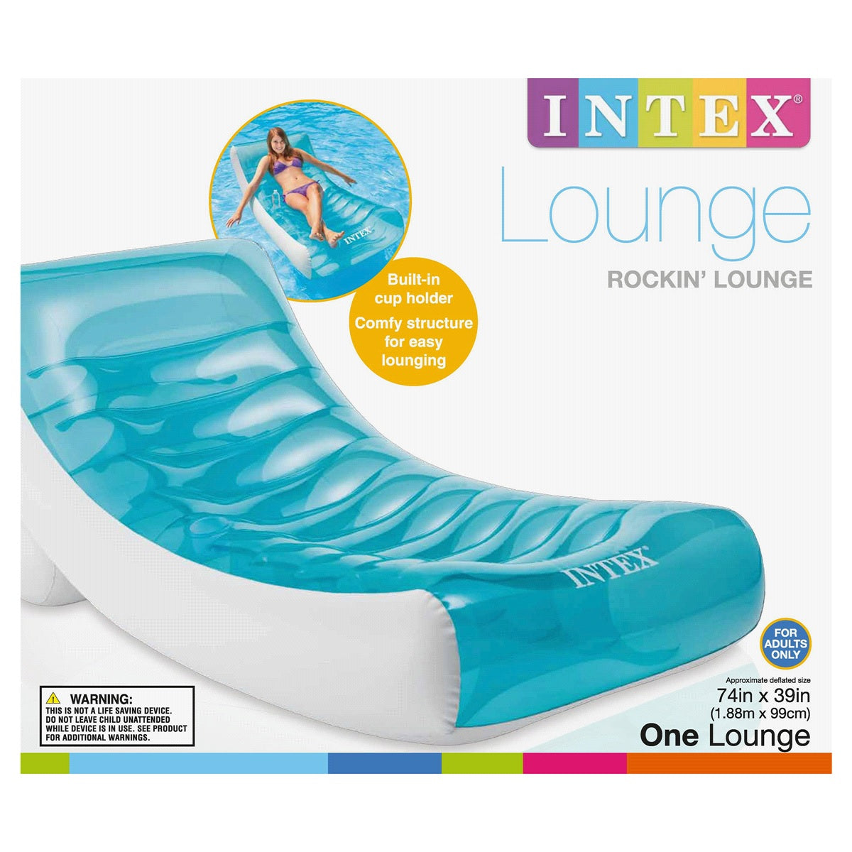 Light blue and white inflatable pool chair.