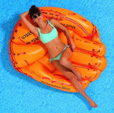 Yellow pool inflatable shaped like a baseball glove.