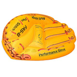 Yellow pool inflatable shaped like a baseball glove.