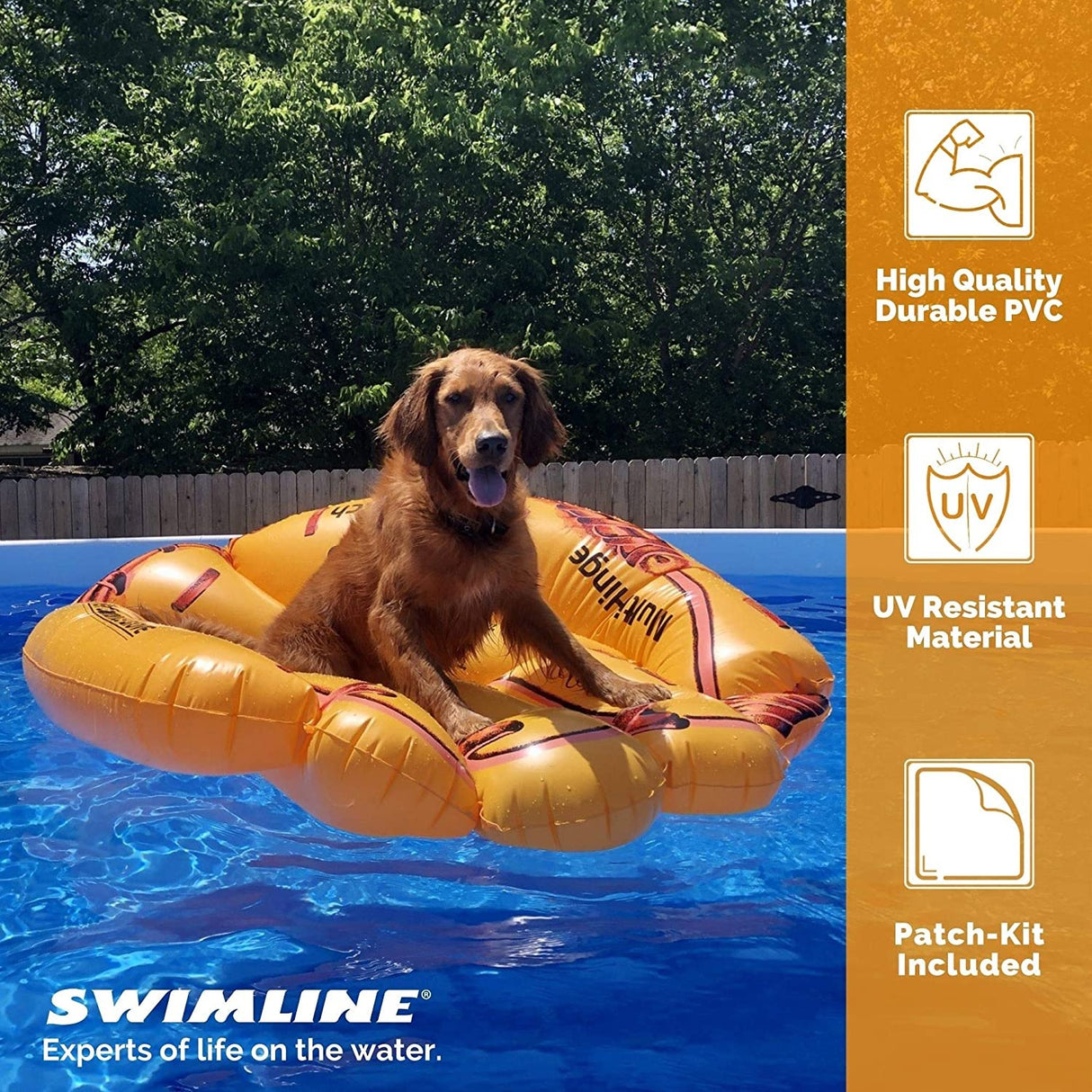 Yellow pool inflatable shaped like a baseball glove.