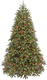Artificial tree pre-lit with multi-colored lights.
