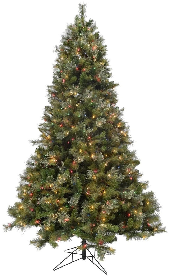 Artificial tree pre-lit with multi-colored lights.