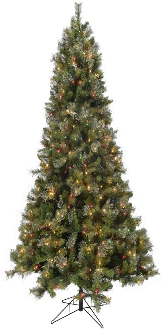 Artificial tree pre-lit with multi-colored lights.