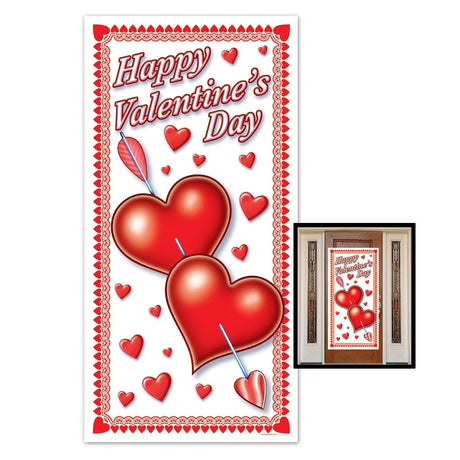 Door cover decoration that reads "HAPPY VALENTINE'S DAY!" It's decorated with hearts.