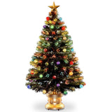 Fiber optic tree with multi-colored ornaments on it and a star up top.