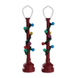 Lemax village accessories designed to look like red lampposts that have been decorated with green tinsel and multi-colored baubles. This is a set of two.