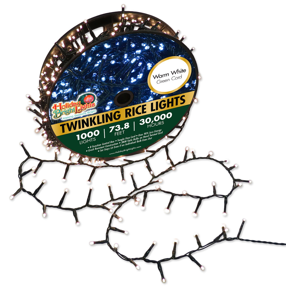 Warm White twinkling rice lights.