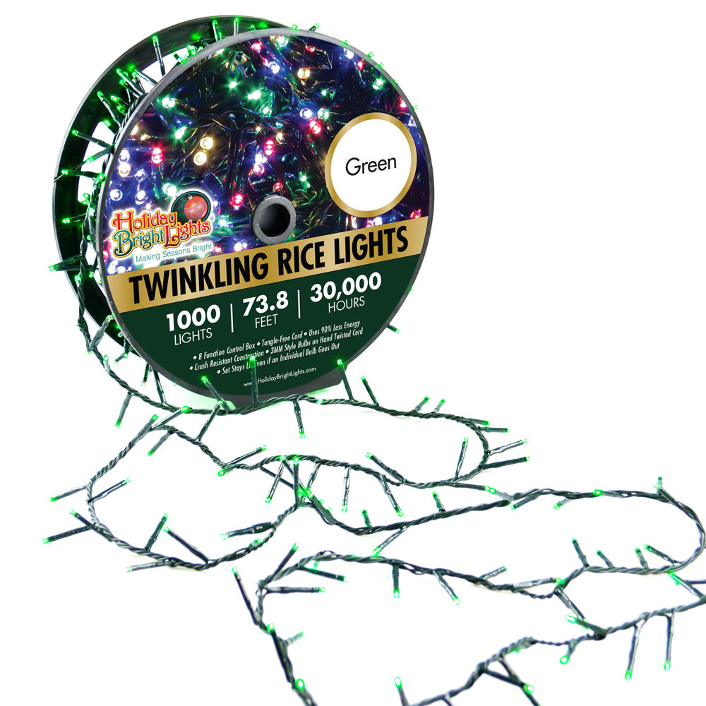 Green twinkling rice lights.
