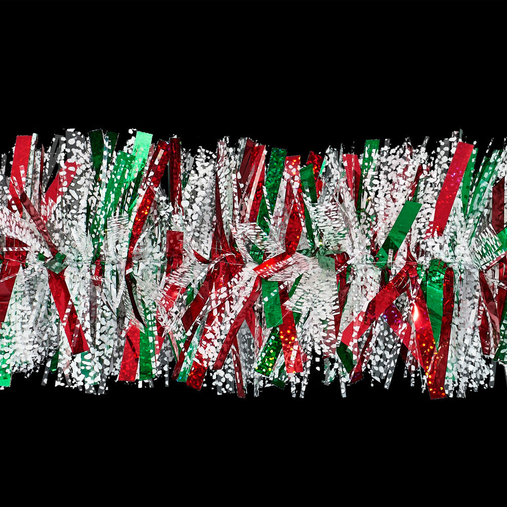 Deluxe Deco Laser Red/Green/Snow Tinsel Christmas Garland