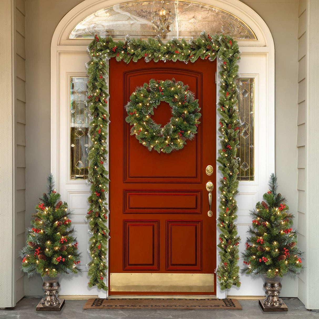 9' Classic Spruce Pre-Lit Garland with Frosted Tips, Berries and Pine Cones