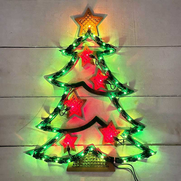 Lighted Christmas Tree with Stars Window Silhouette