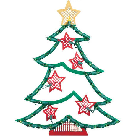 Lighted Christmas Tree with Stars Window Silhouette
