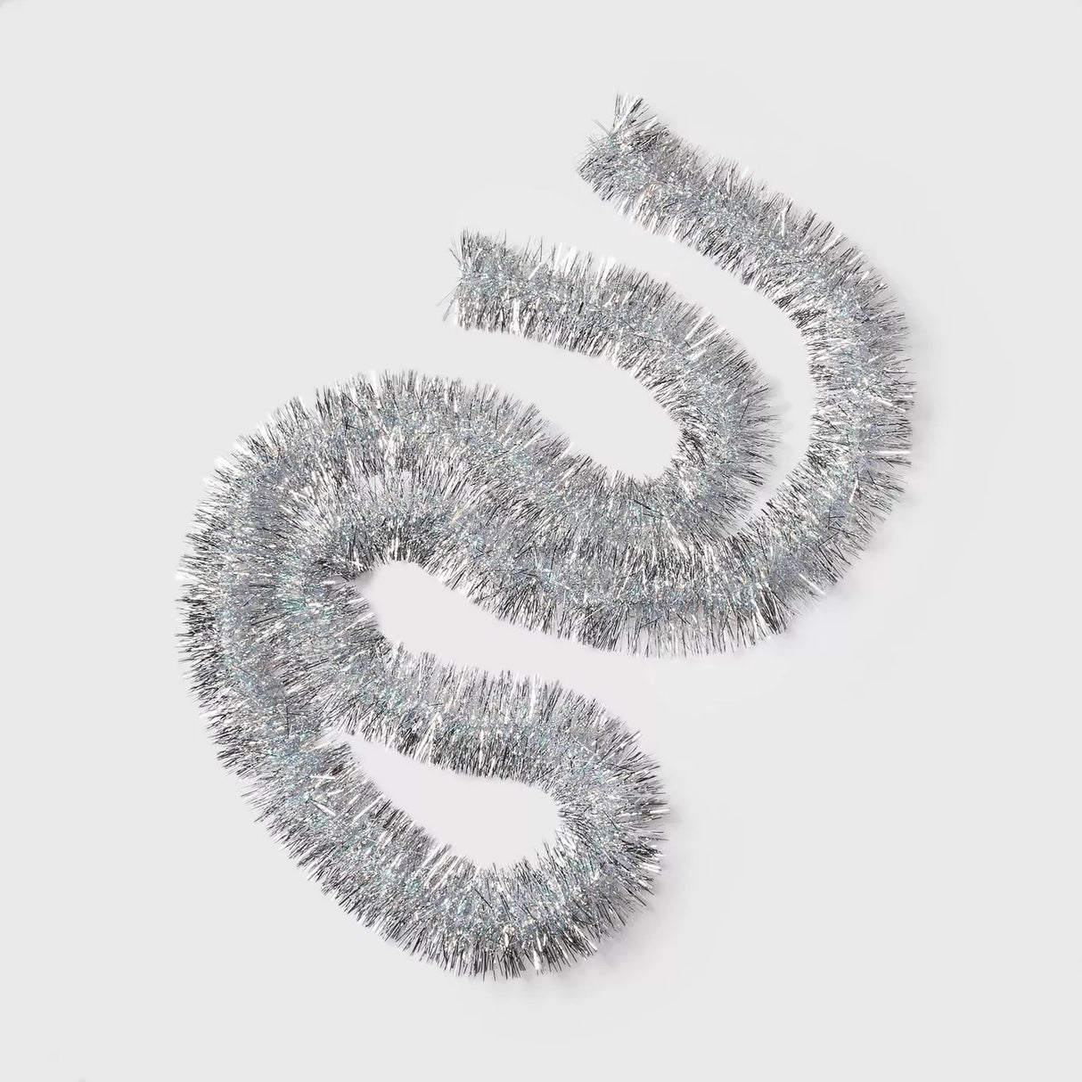 10' Iridescent Loop Silver Needle Tinsel Garland