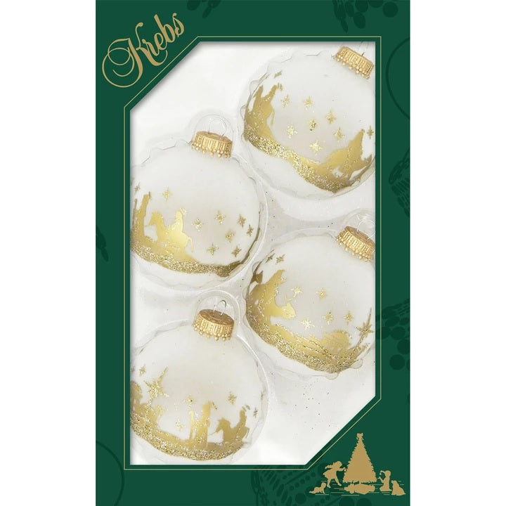 Set of 4 Gold Bethlehem Frosted Glass Ornaments