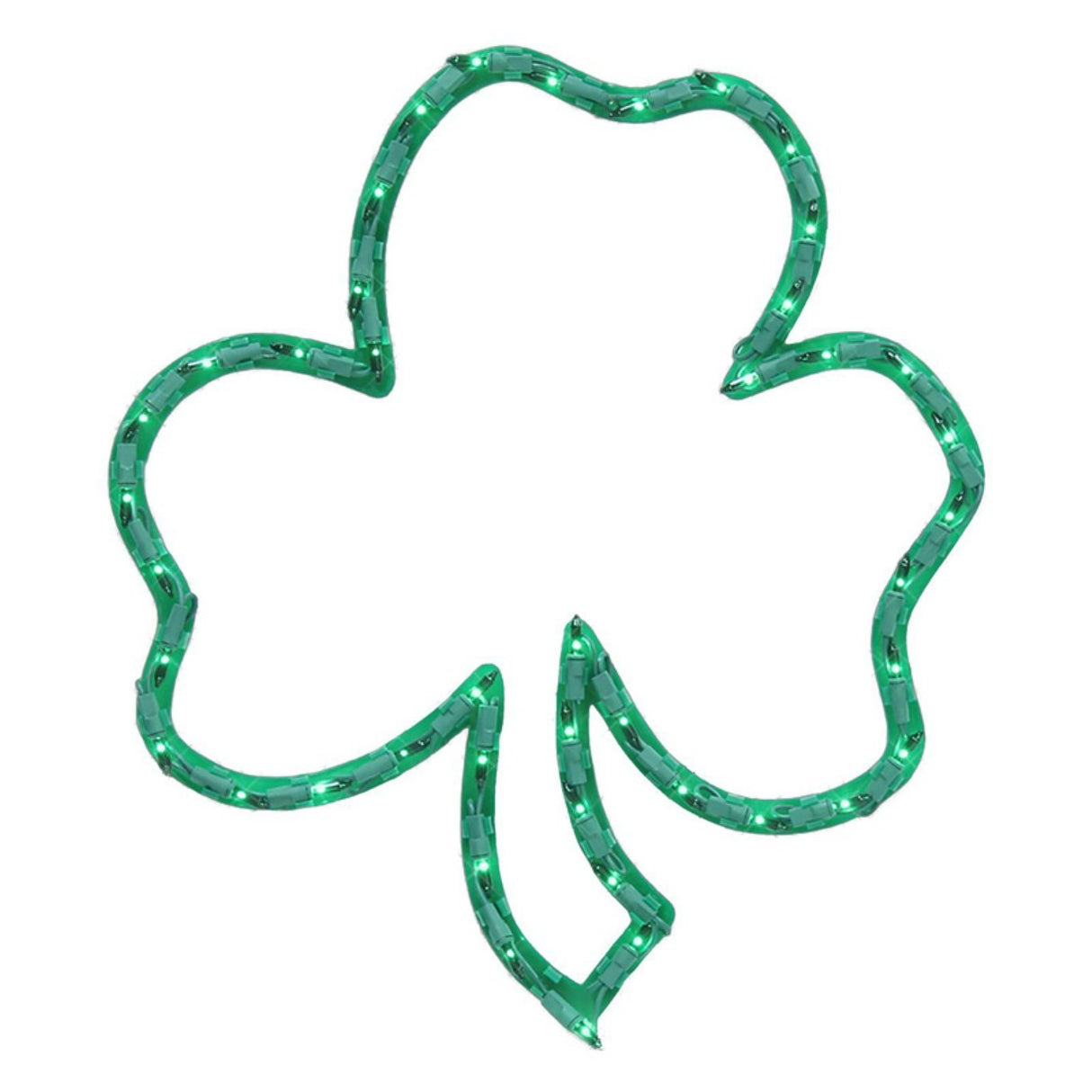 Lighted silhouette shaped like a green shamrock.