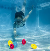 Dive and retrieval swim toys shaped like eggs with numbers on them.