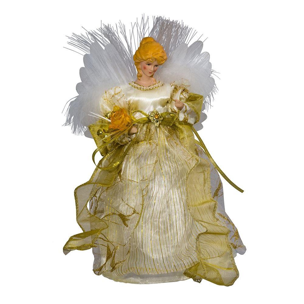 Fiber Optic Ivory and Gold Color-Changing LED Angel Tree Topper