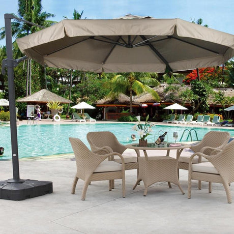 11' Octagon Offset Brown Frame Beige Canopy Patio Umbrella