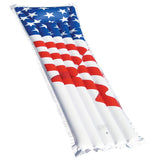 Patriotic pool mattress designed to look like the American flag.