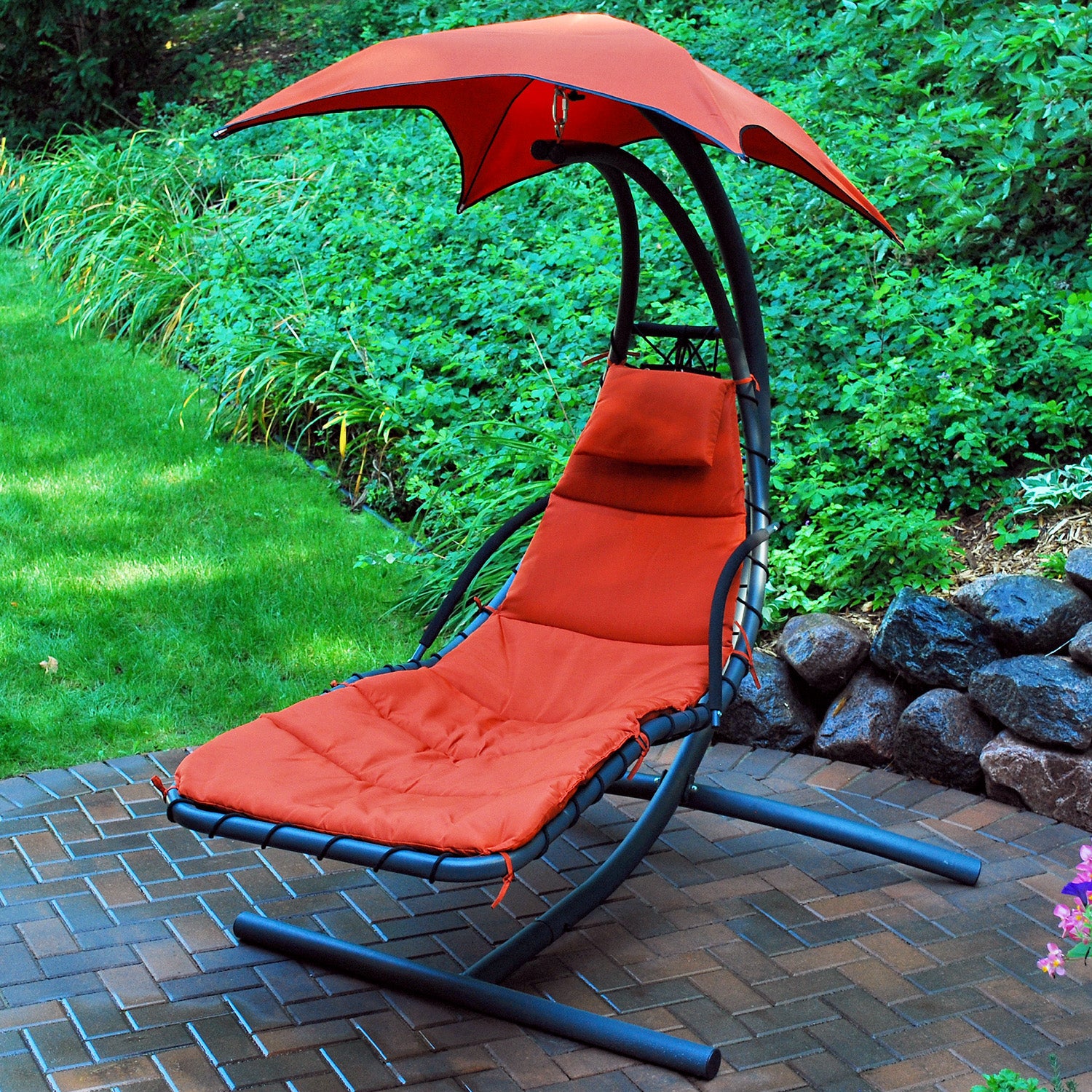Orange Cloud 9 Hanging Chaise Lounger | Shaded Lounge Chairs