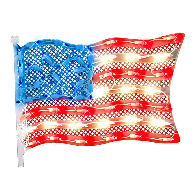 Patriotic lighted decoration shaped like the American flag.