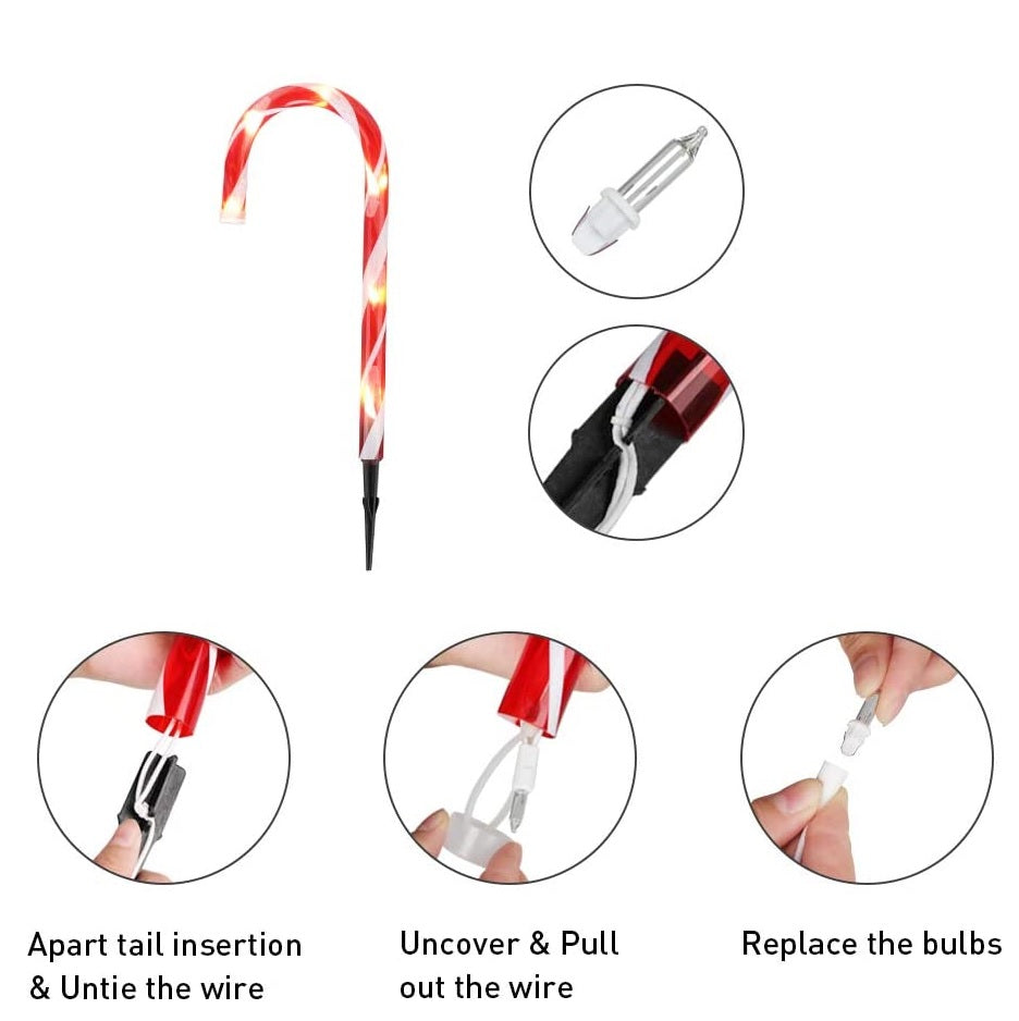 Set of 4 Candy Cane Pathway Marker Stakes