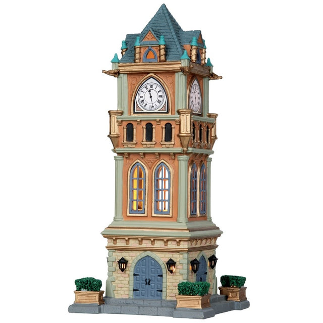 Porcelain figurine for a Lemax Village tabletop display. Designed to look like a turret clock tower