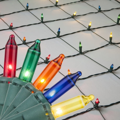 Basically a blanket of lights. You can wrap it around tree trunks, you can throw it over a bush, etc. There are different color options. These lights are multi-colored.