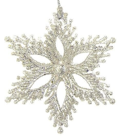 Glittery snowflake shaped ornaments.