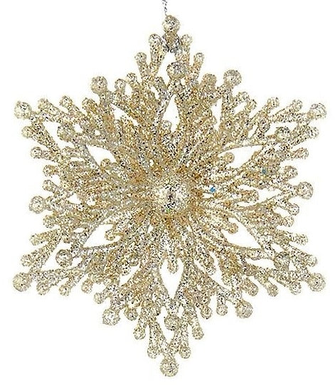 Glittery snowflake shaped ornaments.