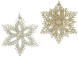 Glittery snowflake shaped ornaments.