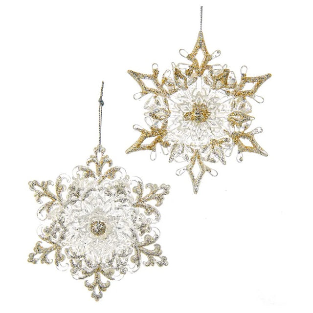 Ornaments shaped like snowflakes.