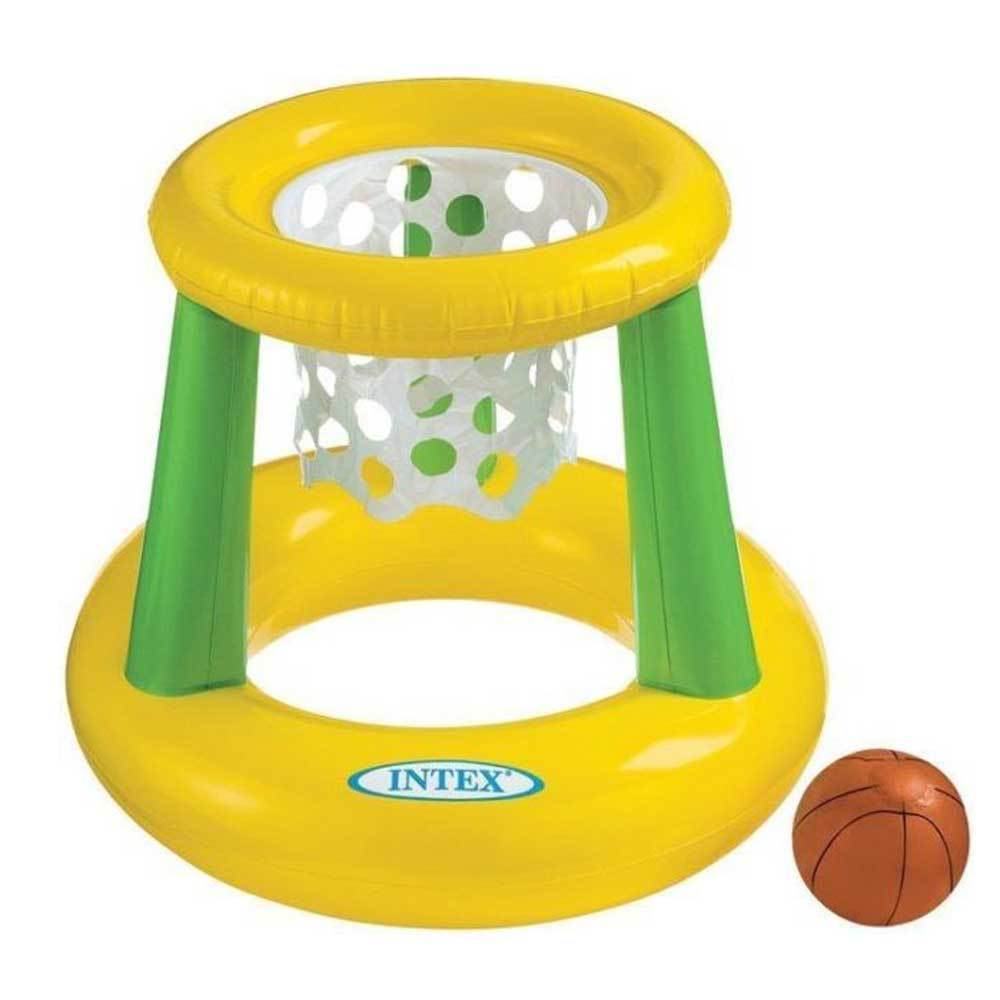 Yellow and green floating basketball hoop.