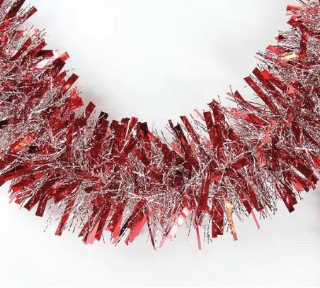 15' Fantasy Snowy Red Tinsel Christmas Garland