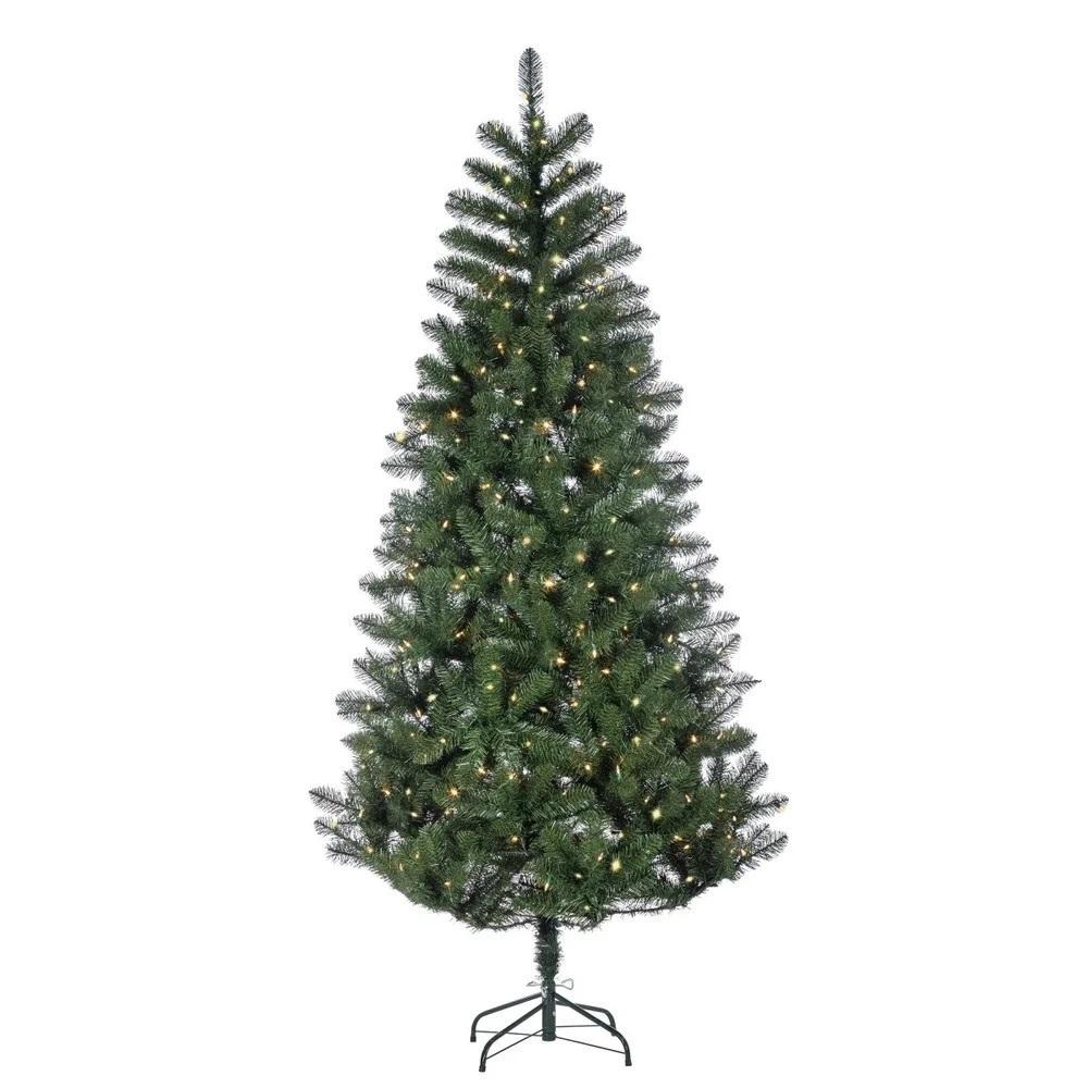 Christmas tree decorated with dual lights. Lights change from multi-colored to clear.