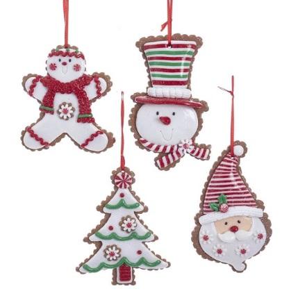 Ornaments shaped like decorated Christmas cookies.