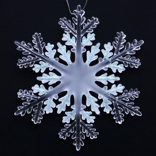 Ornaments shaped like clear snowflakes.