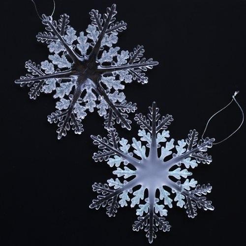 Ornaments shaped like clear snowflakes.