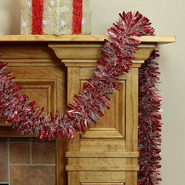 15' Fantasy Snowy Red Tinsel Christmas Garland