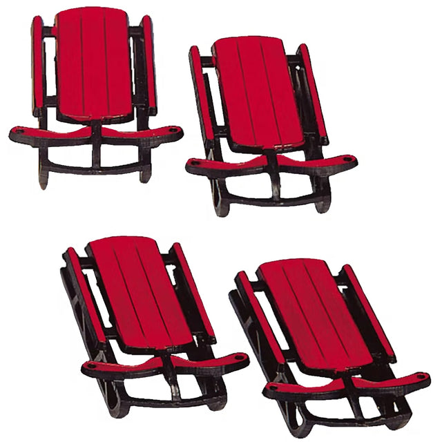 Four plastic village accessories for a Lemax display. Designed to look like red winter sleds.